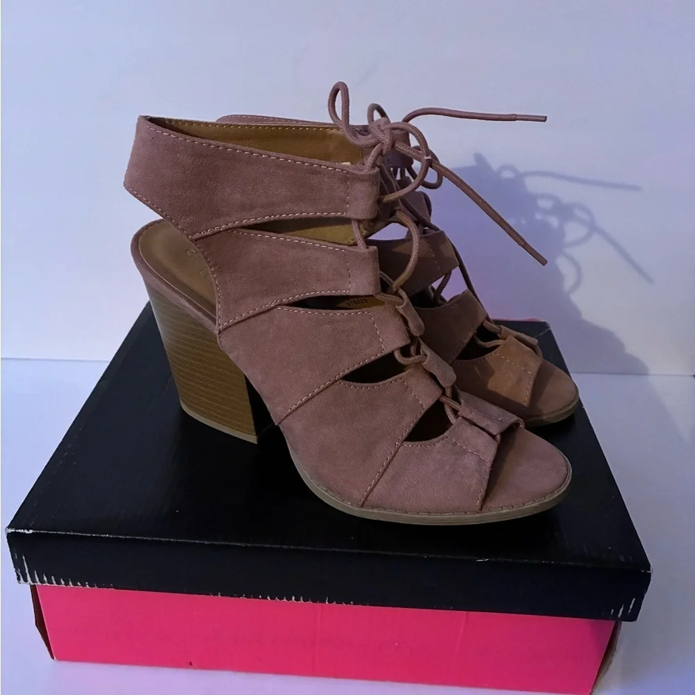 Elegant Mauve Lace-Up Chunky Heel Sandals